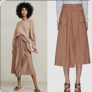 Vince Belted Midi Skirt in Tan